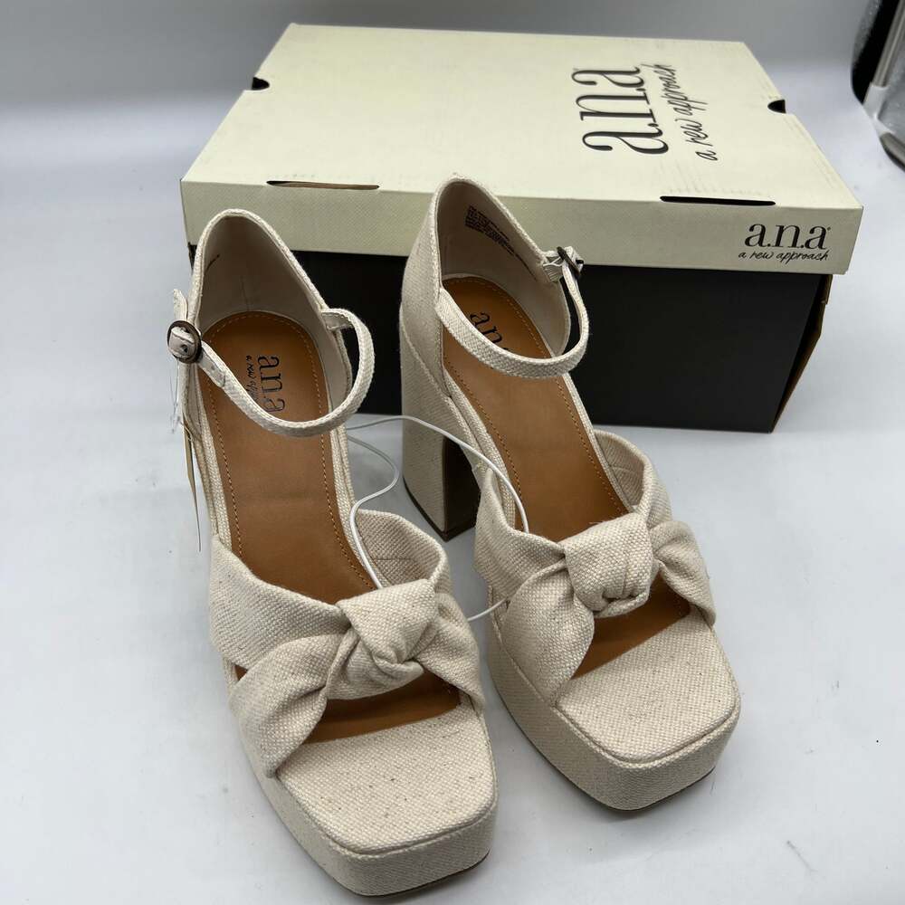 a.n.a Womens Holland Heeled Sandals Cream Natural Platform Size 7M